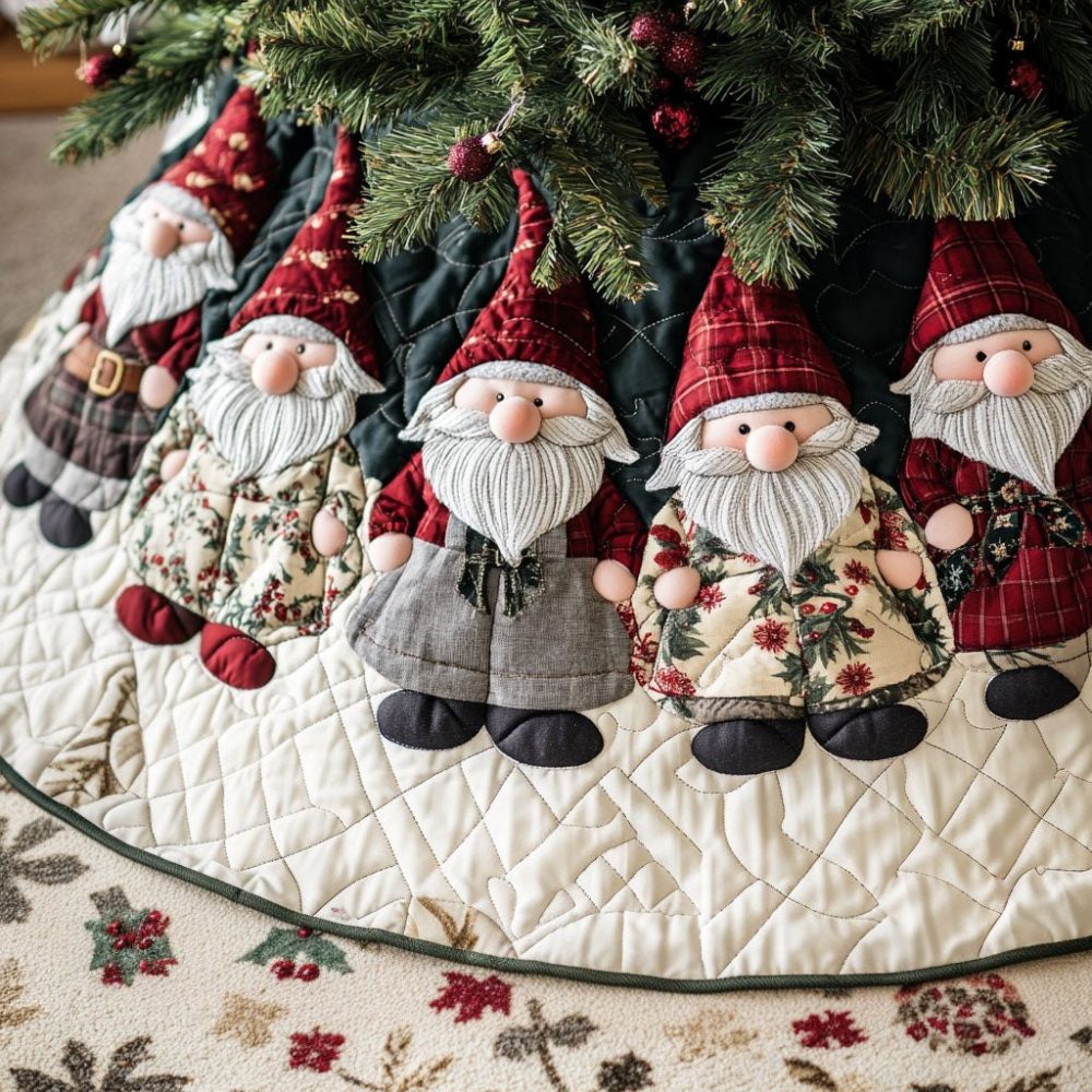 Hearthside Helpers Tree Skirt — Charming Handmade Christmas Skirt With Cozy Cottage Motifs, Custom-Made To Complement Hearth And Tree