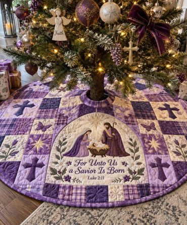 Heavenly Violet Christmas Tree Skirt — Luxury Violet Holiday Tree Skirt, Handmade & Customizable For Your Home