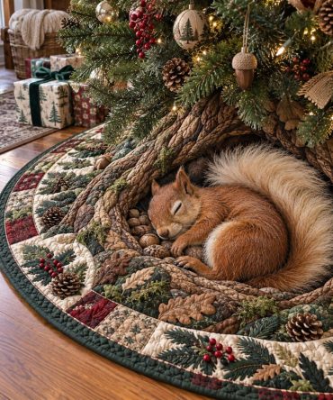 Hidden Forest Treasures Christmas Tree Skirt — Custom Hand-Stitched Woodland Scene, Premium Felt, Perfect For Rustic Homes