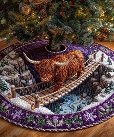 Highland Bridge Holiday Tree Skirt — Made-To-Order Scenic Bridge & Countryside Christmas Skirt For Cozy Seasonal Displays