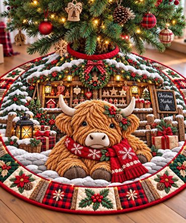 Highland Christmas Market Tree Skirt — Made-To-Order Festive Market Scene Skirt With Vintage Holiday Charm & Quality Craftsmanship