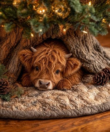 Highland Cow Den Holiday Tree Skirt — Charming Made-To-Order Christmas Skirt With Farm Animal Motifs And Soft Plush Fabric