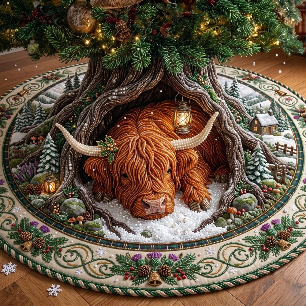 Highland Forest Christmas Tree Skirt — Made-To-Order Woodland Holiday Skirt With Pine & Wildlife Motifs For Cozy Decor