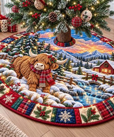 Highland Mountain Christmas Tree Skirt — Handcrafted Made-To-Order Mountain Lodge Holiday Skirt In Cozy Textures & Neutral Palettes