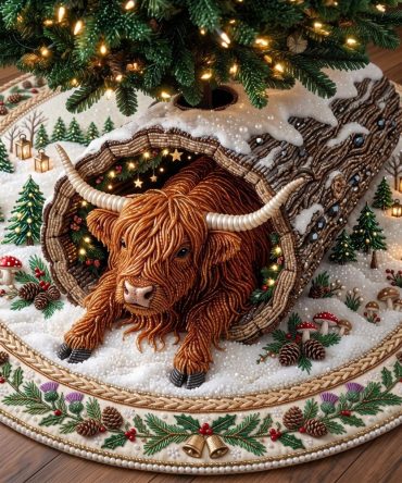 Highland Snowfield Tree Skirt — Made-To-Order Snowy Field Design Christmas Skirt For Elegant Winter Holiday Decor