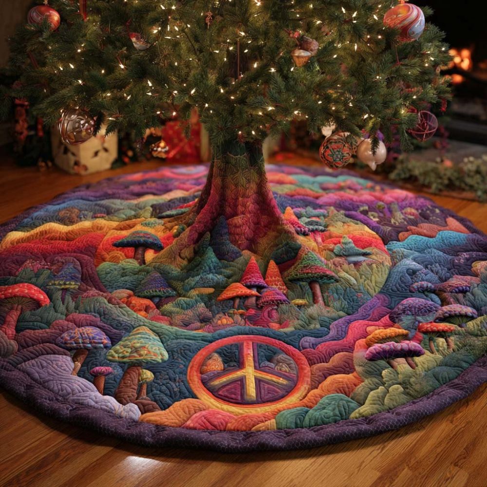 Handmade Boho Hippie Wonderland Christmas Tree Skirt — Custom Holiday Tree Skirt, Plush Cotton, Made-To-Order