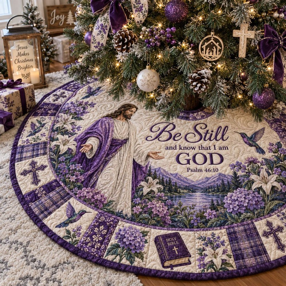 His Sacred Promise Christmas Tree Skirt — Custom Faith-Based Holiday Tree Skirt, Handmade Keepsake Gift Option