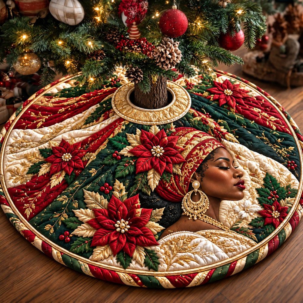 Holiday Beauty Elegant Christmas Tree Skirt - Luxury Festive Base With Velvet Trim, Customizable, Handmade Seasonal Home Decor Gift