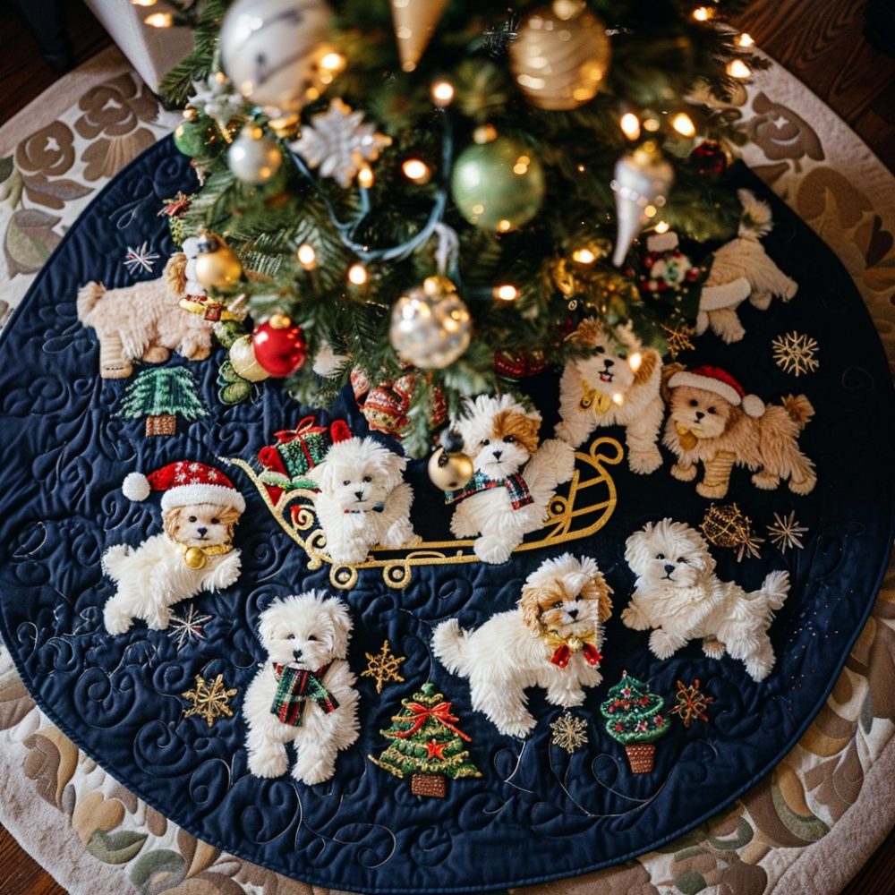 Bichon Frise Christmas Tree Skirt - Custom Pet Holiday Skirt For Bichon Lovers, Soft Plush Fabric, Personalized, Made-To-Order