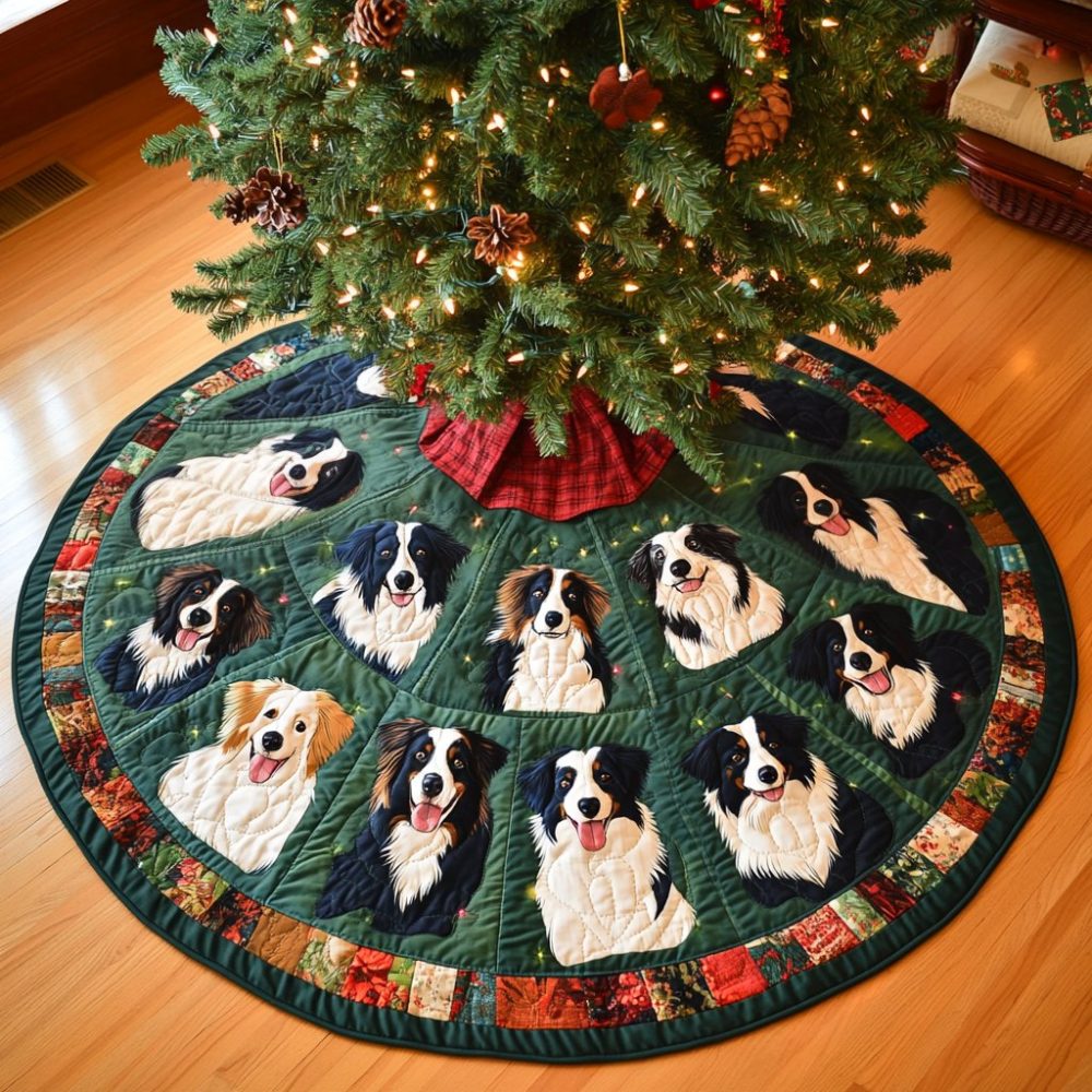 Border Collie Christmas Tree Skirt - Personalized Dog Lover Holiday Skirt, Durable Plush, Custom Sizes & Embroidery, Made-To-Order