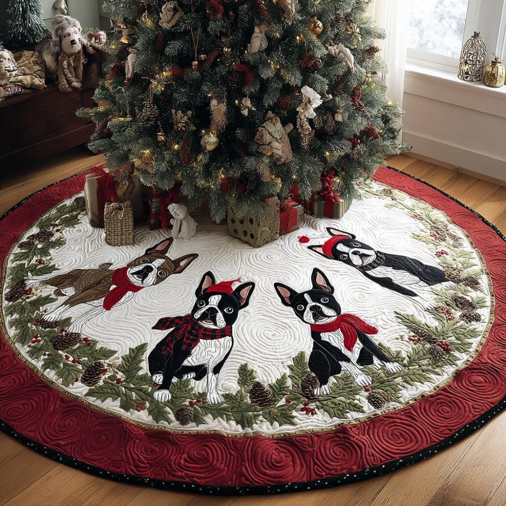 Boston Terrier Christmas Tree Skirt - Personalized Holiday Skirt For Boston Dog Owners, Plush Custom Pet Decor, Made-To-Order