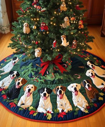 Boxer Dog Holiday Tree Skirt - Custom Cheerful Boxing Dog Christmas Skirt, Soft Plush, Personalized Pet Gift, Made-To-Order