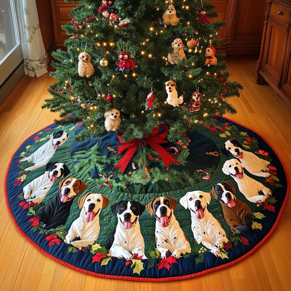 Boxer Dog Holiday Tree Skirt - Custom Cheerful Boxing Dog Christmas Skirt, Soft Plush, Personalized Pet Gift, Made-To-Order
