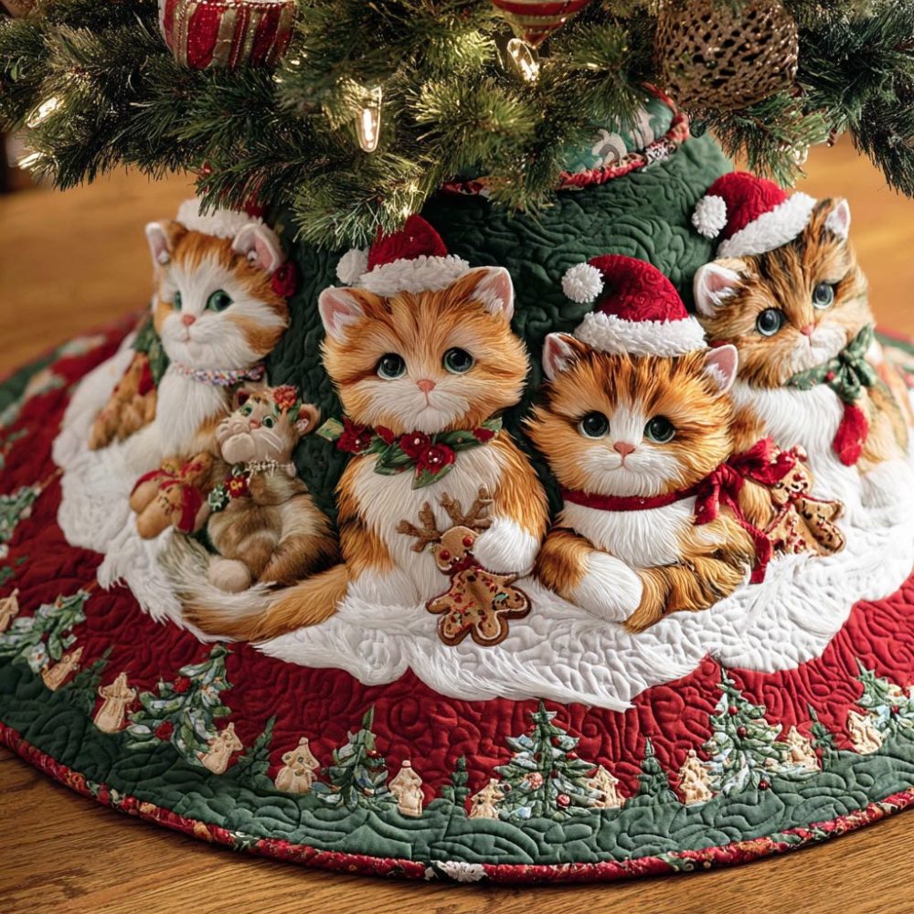 Custom Cat Christmas Tree Skirt - Personalized Holiday Tree Skirt For Cat Lovers, Plush Fabric, Gift-Ready Made-To-Order