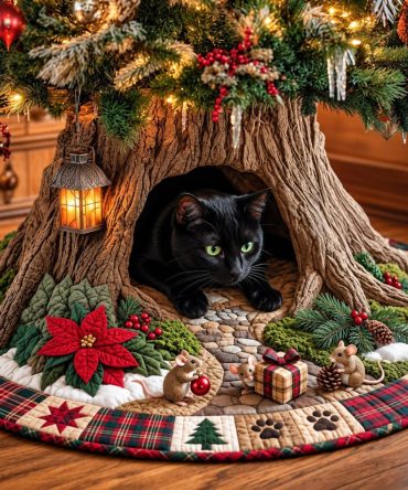 Holiday Cat Den Tree Skirt - Festive Pet Haven, Machine-Washable Fabric, Custom Orders Available, Perfect For Cat Lovers