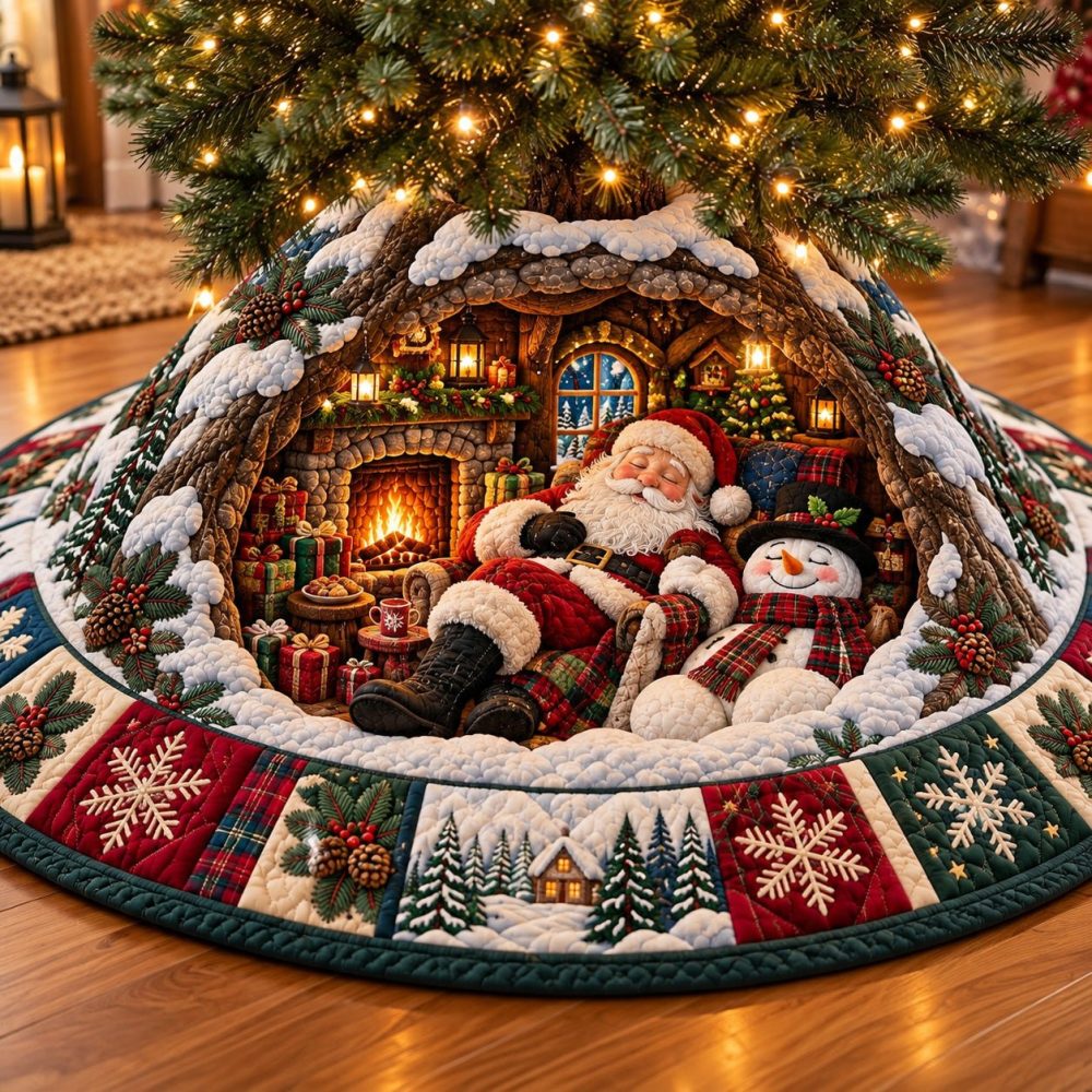 Festive Character Christmas Tree Skirt - Custom Holiday Portraits & Whimsical Designs, Personalized Made-To-Order