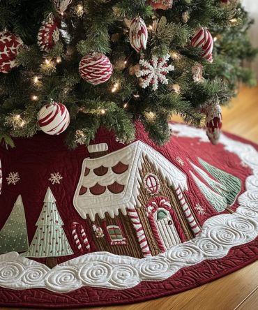 Holiday Cottage Tree Skirt - Charming Country Christmas Tree Skirt, Handcrafted Cozy Home Décor, Custom Options