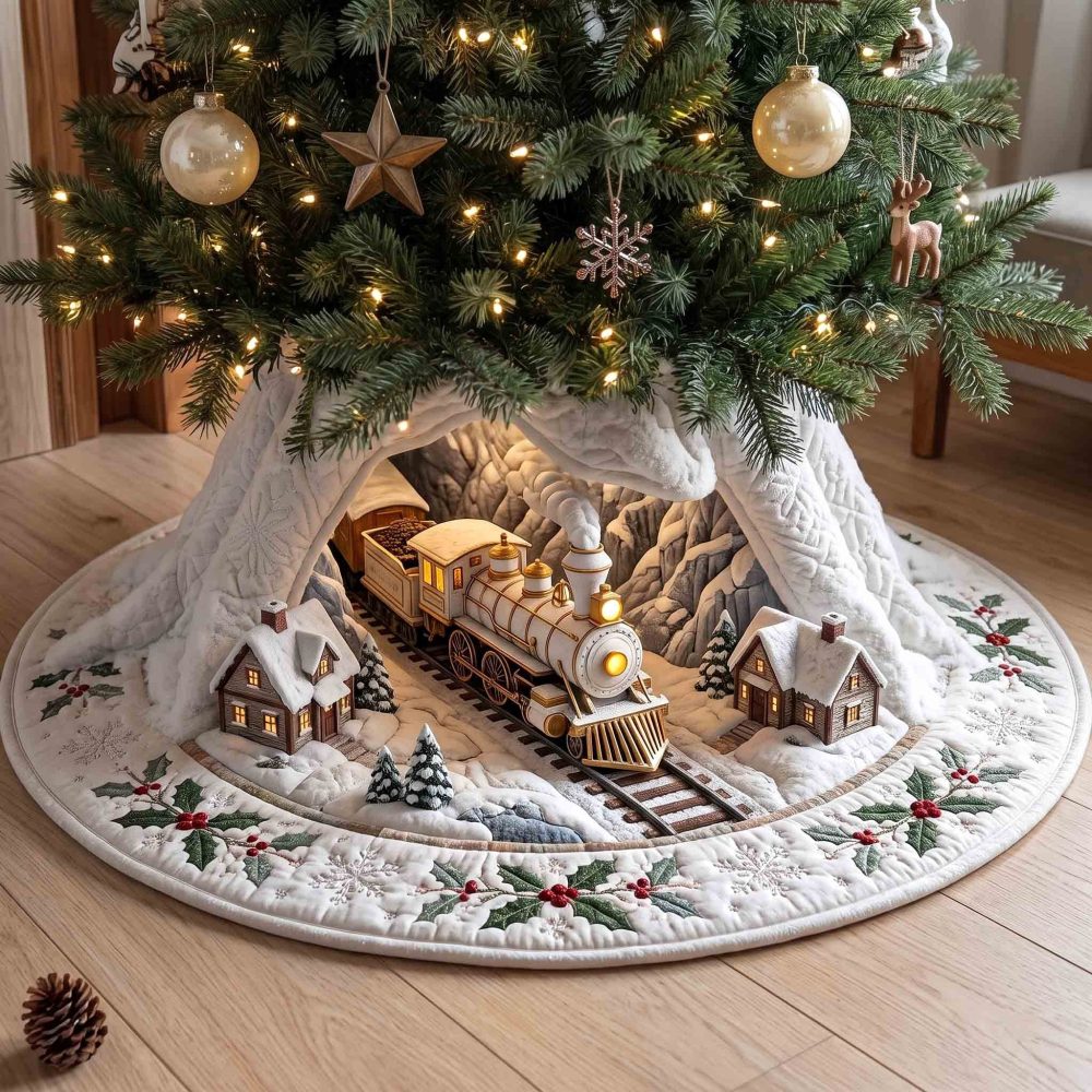 Handmade Cream Knit Snow Tunnel Christmas Tree Skirt - Custom-Made Holiday Tree Base Cover For Elegant Seasonal Decor