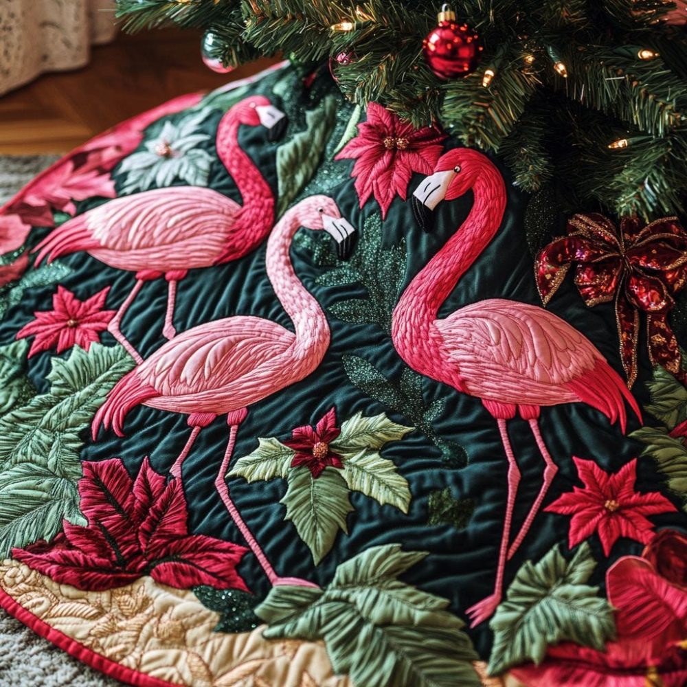 Festive Holiday Flock Tree Skirt - Elegant Bird-Themed Christmas Tree Skirt, Custom Sizes & Handmade Details