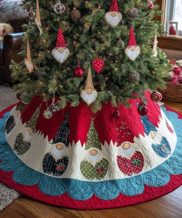 Holiday Gnome Parade Tree Skirt - Custom Festive Gnome-Themed Christmas Tree Skirt, Handmade Seasonal Accent