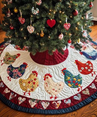 Personalized Holiday Hens Tree Skirt - Handmade Festive Farmhouse Christmas Tree Skirt, Custom Sizes & Fast Ship