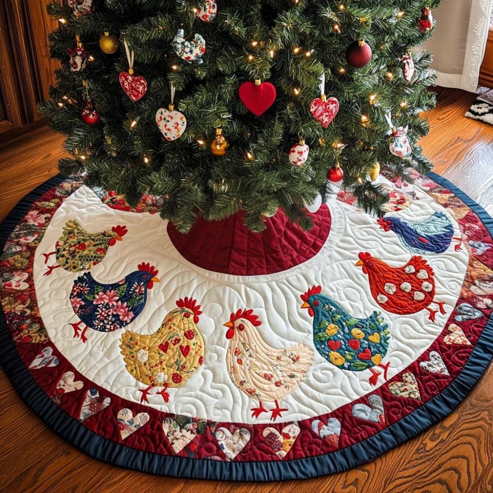 Personalized Holiday Hens Tree Skirt - Handmade Festive Farmhouse Christmas Tree Skirt, Custom Sizes & Fast Ship