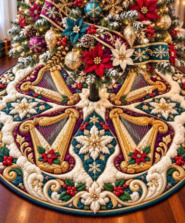 Holiday Orchestra Magic Christmas Tree Skirt - Custom Music-Themed Holiday Decor, Rich Fabrics & Personalized Monogram Option