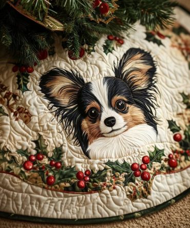Elegant Papillon Tree Skirt — Custom Butterfly Motif Christmas Skirt, Soft Velvet Trim, Made To Order, Fits Small To Large Trees