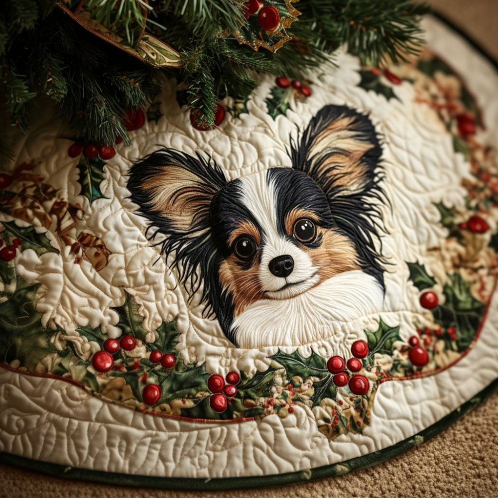 Elegant Papillon Tree Skirt — Custom Butterfly Motif Christmas Skirt, Soft Velvet Trim, Made To Order, Fits Small To Large Trees