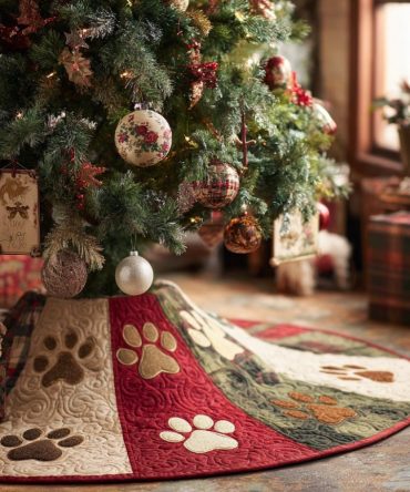 Cream Paw Print Christmas Tree Skirt — Neutral Pet-Friendly Holiday Skirt, Custom Sizes & Gift-Ready