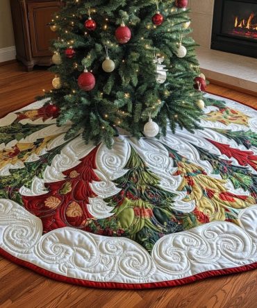 Luxury Pine Bliss Christmas Tree Skirt — Custom-Made Holiday Décor, Soft Reversible Fabric, Easy Hook Closure, Fits Large Trees
