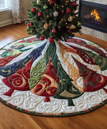 Designer Pine Wonderland Tree Skirt — Custom Holiday Base Mat, Soft Plush Backing, Handcrafted To Fit Any Size Tree