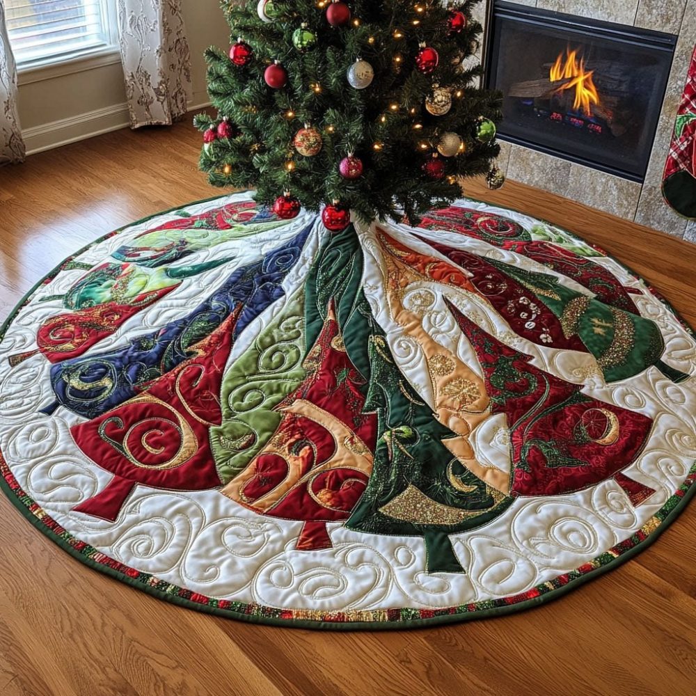 Designer Pine Wonderland Tree Skirt — Custom Holiday Base Mat, Soft Plush Backing, Handcrafted To Fit Any Size Tree