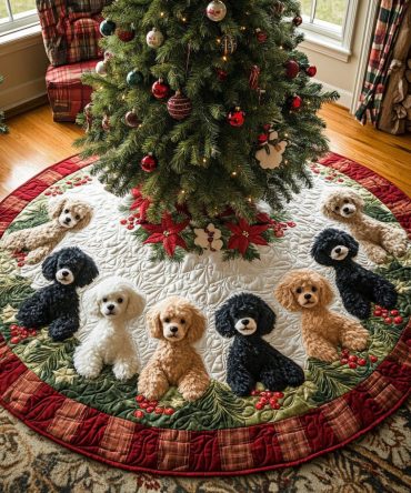 Poodle Charm Custom Tree Skirt — Made-To-Order Elegant Poodle-Themed Christmas Skirt With Personalized Embroidery & Luxe Trim