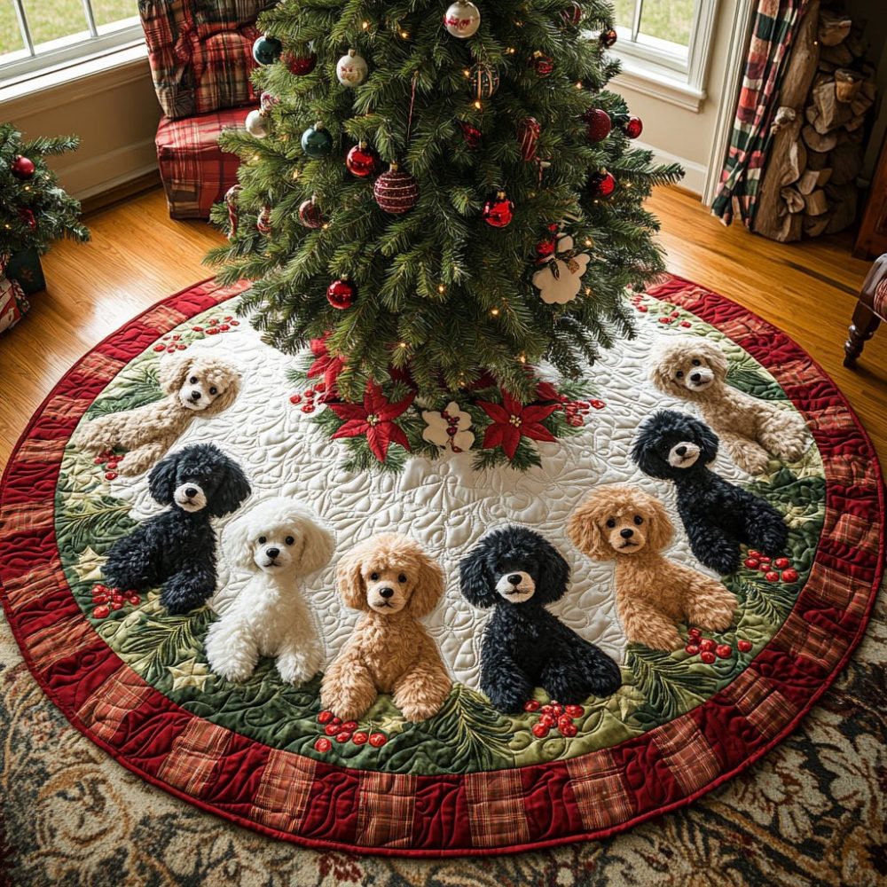 Poodle Charm Custom Tree Skirt — Made-To-Order Elegant Poodle-Themed Christmas Skirt With Personalized Embroidery & Luxe Trim
