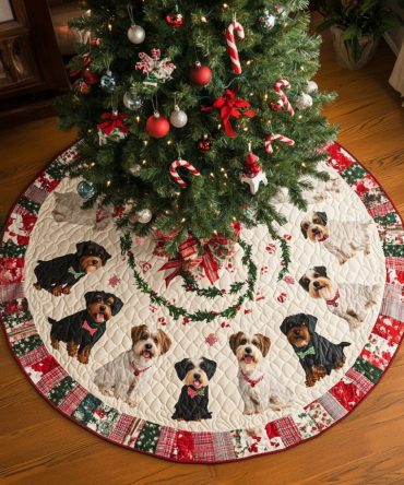 Schnauzer Cheer Custom Tree Skirt — Made-To-Order Dog Lover’S Christmas Skirt With Cute Schnauzer Motif & Personalization