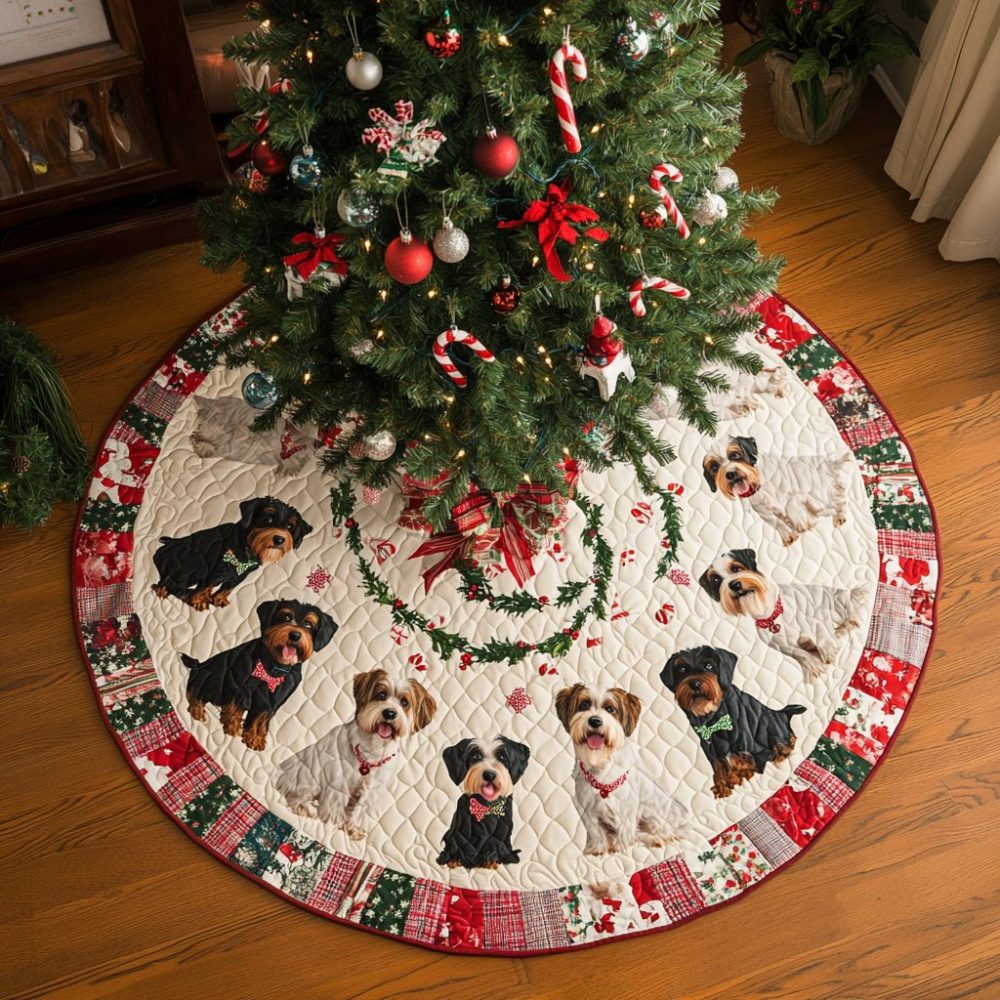 Schnauzer Cheer Custom Tree Skirt — Made-To-Order Dog Lover’S Christmas Skirt With Cute Schnauzer Motif & Personalization