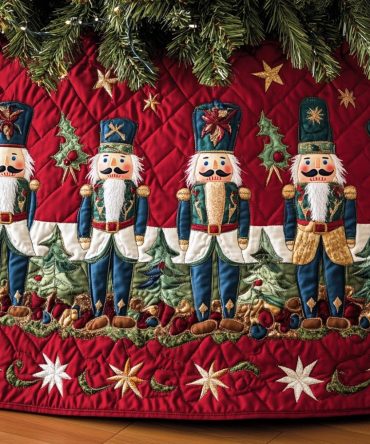 Nutcracker Guard Star Hem Tree Skirt — Festive Nutcracker Motif With Star Border, Custom Handcrafted Skirt, Personalized Sizes, Made-To-Order, Holiday Classic