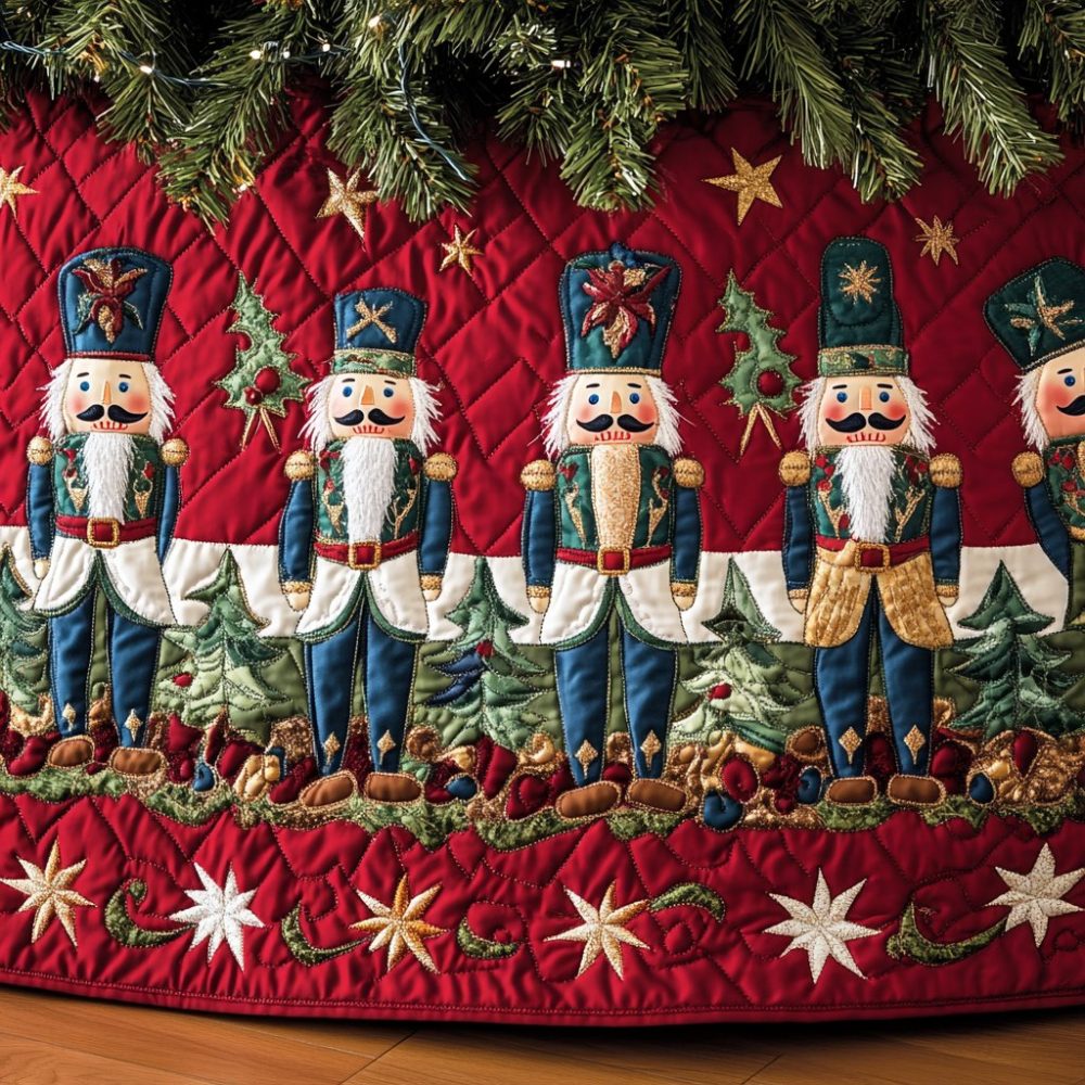 Nutcracker Guard Star Hem Tree Skirt — Festive Nutcracker Motif With Star Border, Custom Handcrafted Skirt, Personalized Sizes, Made-To-Order, Holiday Classic