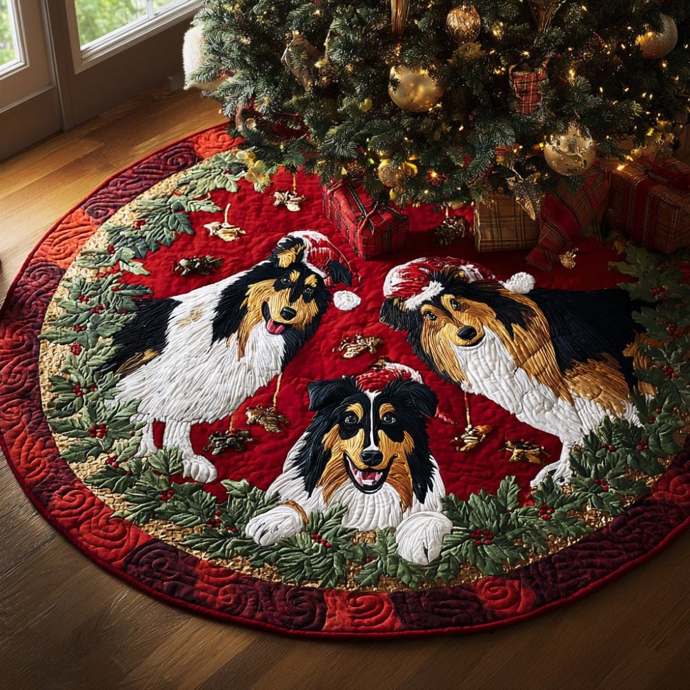 Sheltie Holiday Tree Skirt — Made-To-Order Personalized Dog-Themed Christmas Skirt For Sheltie Lovers & Pet-Friendly Homes