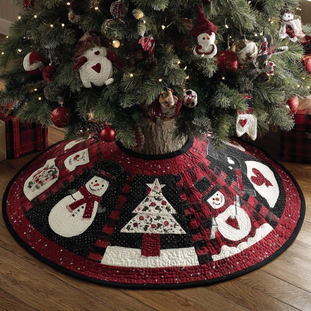 Snowman Patch Custom Tree Skirt — Made-To-Order Festive Snowman Skirt With Appliqué Details, Kid-Friendly & Durable
