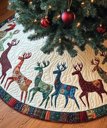 Festive Trot Christmas Tree Skirt — Made-To-Order Durable Holiday Skirt With Playful Motif, Custom Sizes & Trim Options