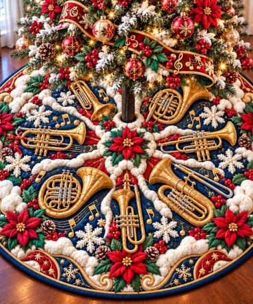 Elegant Violin Symphony Christmas Tree Skirt - Custom-Made Holiday Music Decor, Luxurious Fabric & Personalized Fit