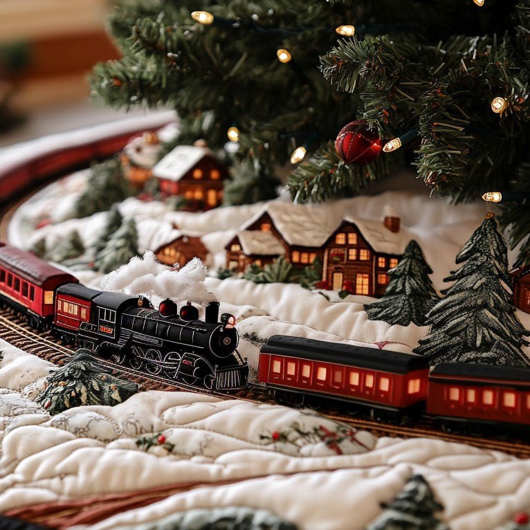 Holiday Express Train Christmas Tree Skirt - Custom Train-Themed Holiday Skirt, Soft Plush, Personalized Family Keepsake, Made-To-Order