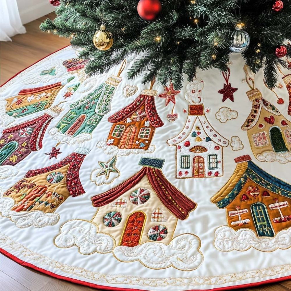Holiday Hearth Christmas Tree Skirt - Cozy Fireplace & Hearth Holiday Skirt, Premium Plush, Custom Sizes, Personalized, Made-To-Order