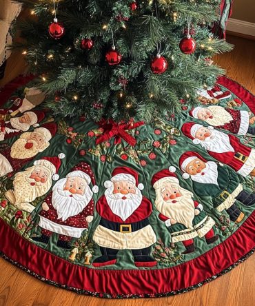 Jolly Joy Holly Christmas Tree Skirt — Bright, Custom Holiday Tree Skirt With Cheerful Jolly Joy Design, Handcrafted Festive Home Accent Gift