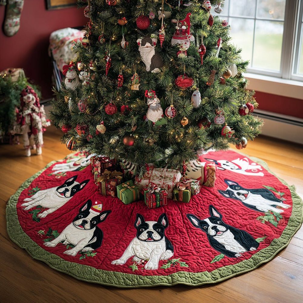 Paw Wonderland Holly Christmas Tree Skirt — Custom Pet Holiday Tree Skirt With Whimsical Paw & Holly Artwork, Handmade Gift