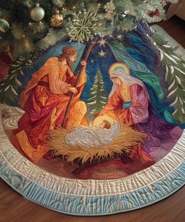 Holy Star Night Custom Tree Skirt — Handcrafted Nativity-Inspired Christmas Skirt With Personalized Embroidery, Elegant Holiday Centerpiece