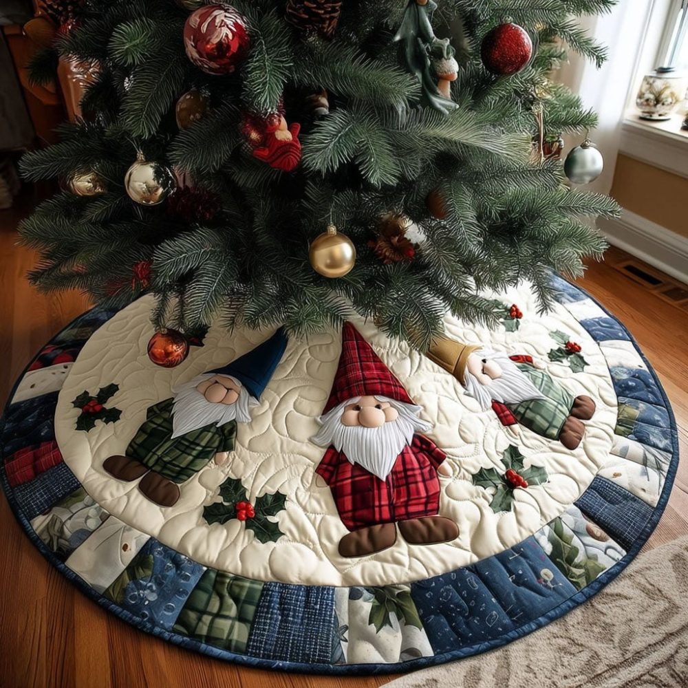 Homestead Gnomes Personalized Tree Skirt — Custom-Made Christmas Skirt With Whimsical Gnome Design, Perfect For Cozy Holiday Homes