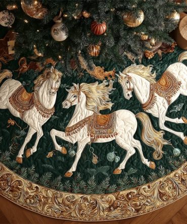 Horse Journey Handcrafted Christmas Tree Skirt — Personalized Equestrian Holiday Skirt, Custom Sizes, Premium Materials & Embroidery